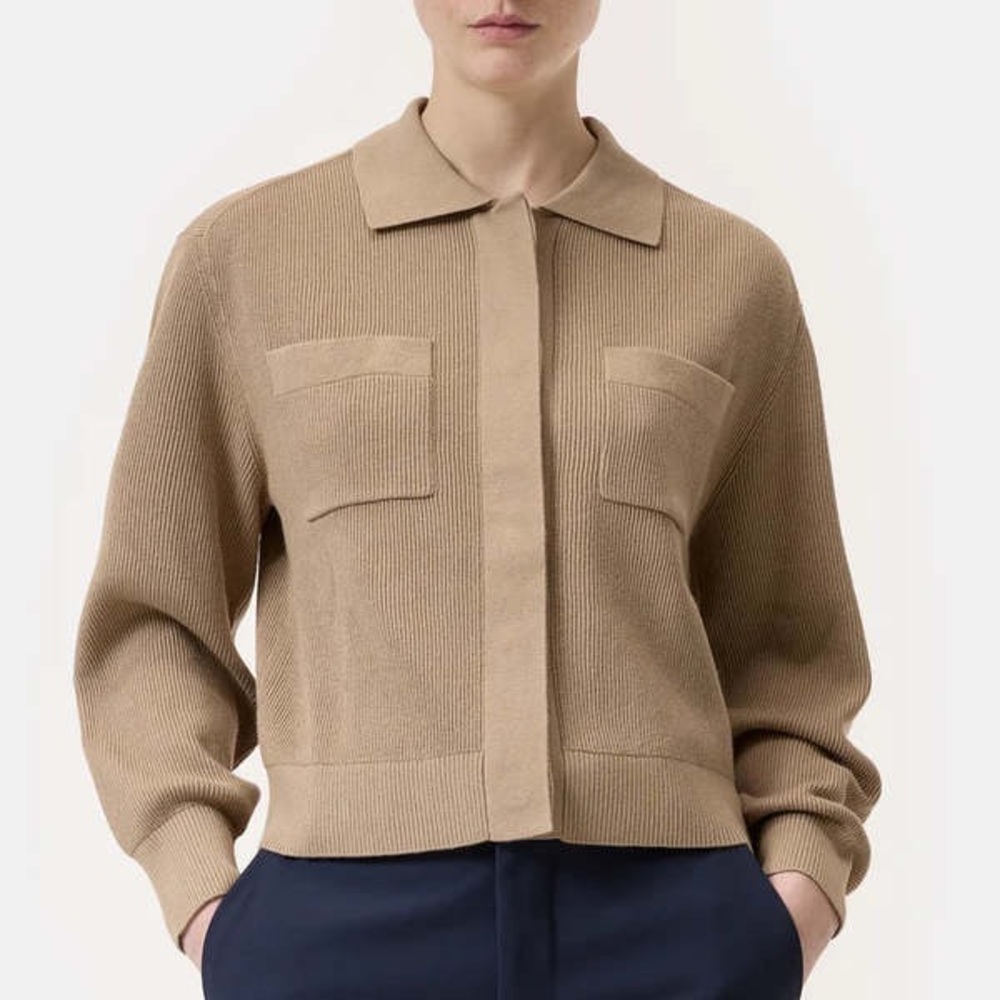 CLOSED Cashmere Cropped Ribbed Cardigan Sweater Tan Size XL